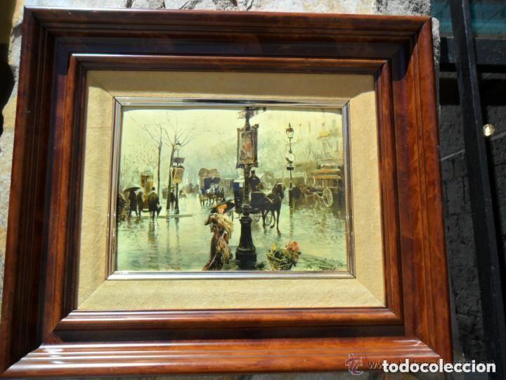Vintage: CUADRO CON PAISAJE DE ESMALTE ENMARCADO - Foto 1