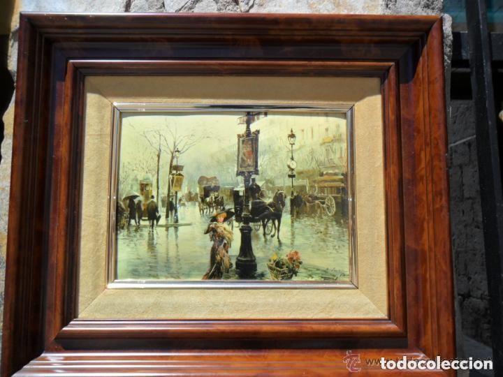 Vintage: CUADRO CON PAISAJE DE ESMALTE ENMARCADO - Foto 2