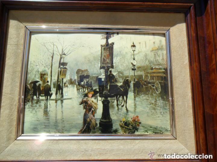 Vintage: CUADRO CON PAISAJE DE ESMALTE ENMARCADO - Foto 3