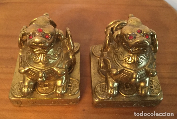 Vintage: PAREJA DE PERROS FOO DRAGONES DE BRONCE - Foto 1