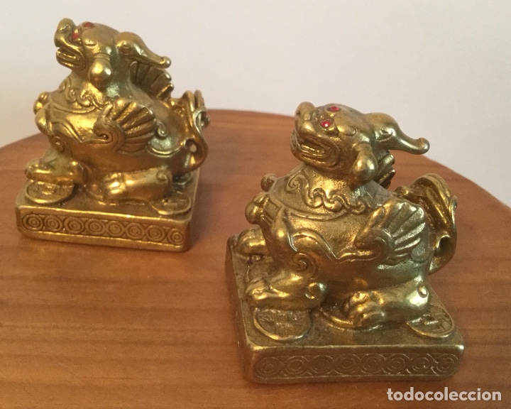 Vintage: PAREJA DE PERROS FOO DRAGONES DE BRONCE - Foto 2