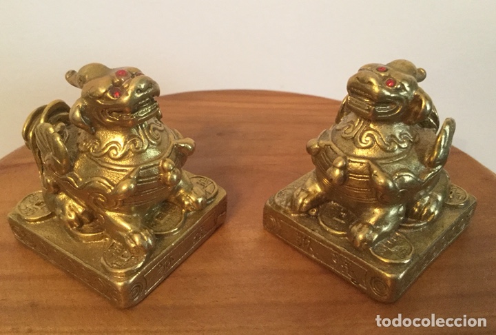Vintage: PAREJA DE PERROS FOO DRAGONES DE BRONCE - Foto 3
