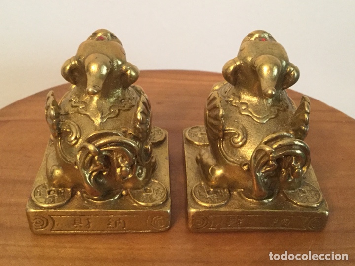 Vintage: PAREJA DE PERROS FOO DRAGONES DE BRONCE - Foto 4