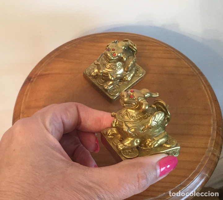 Vintage: PAREJA DE PERROS FOO DRAGONES DE BRONCE - Foto 8