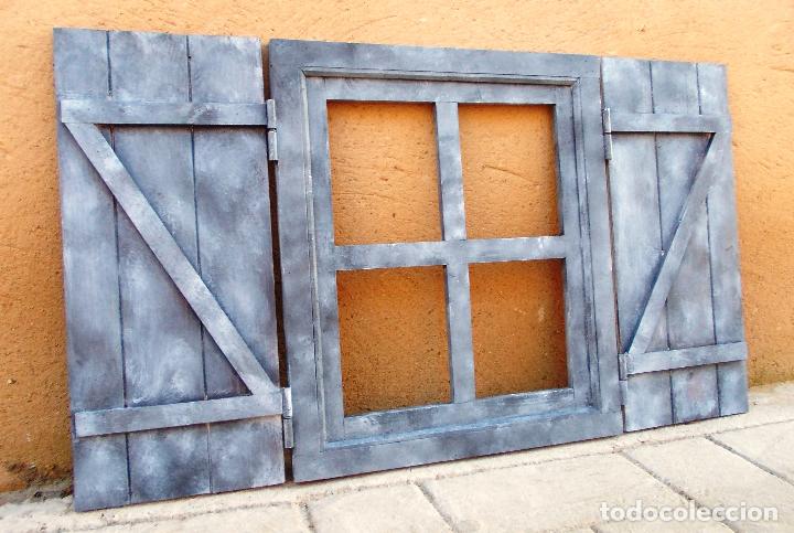 Vintage: ventana con contraventanas gris decapado, con postigos , vintage,,, ven365 -- ve56
