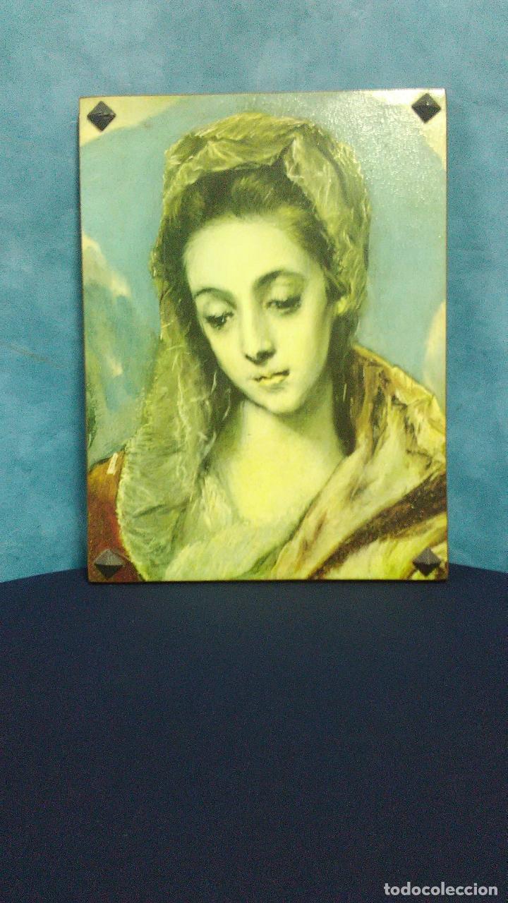 Vintage: VIRGEN LAMINA ENCOLADA SOBRE MADERA VINTAGE