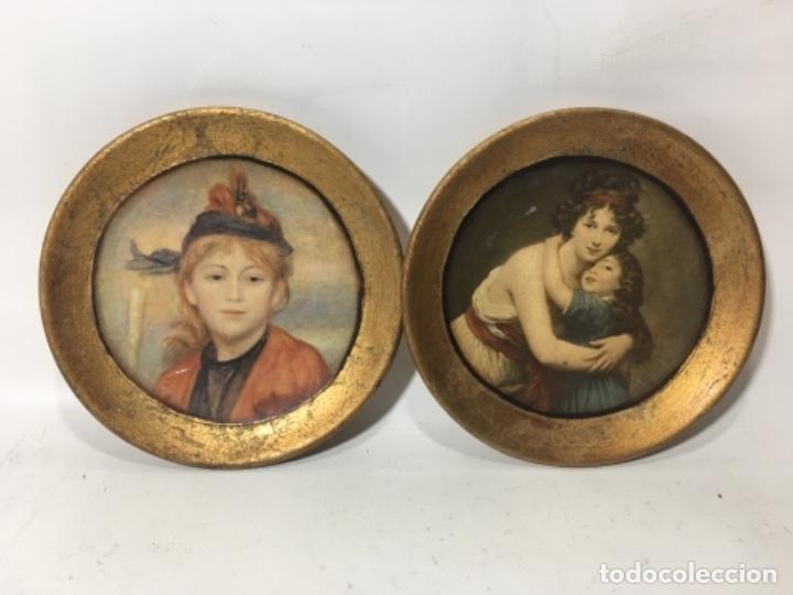 Vintage: PLATOS EN TERRACOTA DORADA DECORADOS CON LITOGRAFIAS., MED. 12,5 CM.