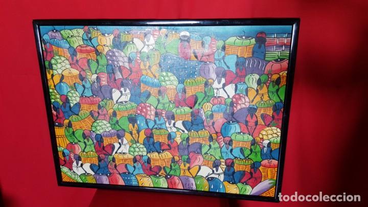 Vintage: Mercado. Cuba. PIntura plastificada y enmarcada.