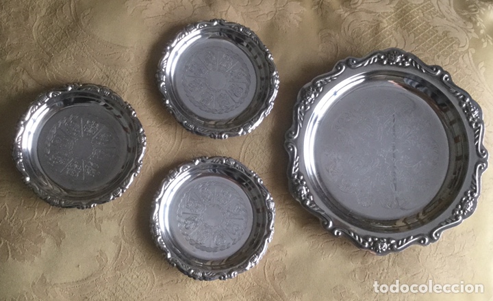 Vintage: 4 PLATITOS VINTAGE DE ALPACA PLATEADA