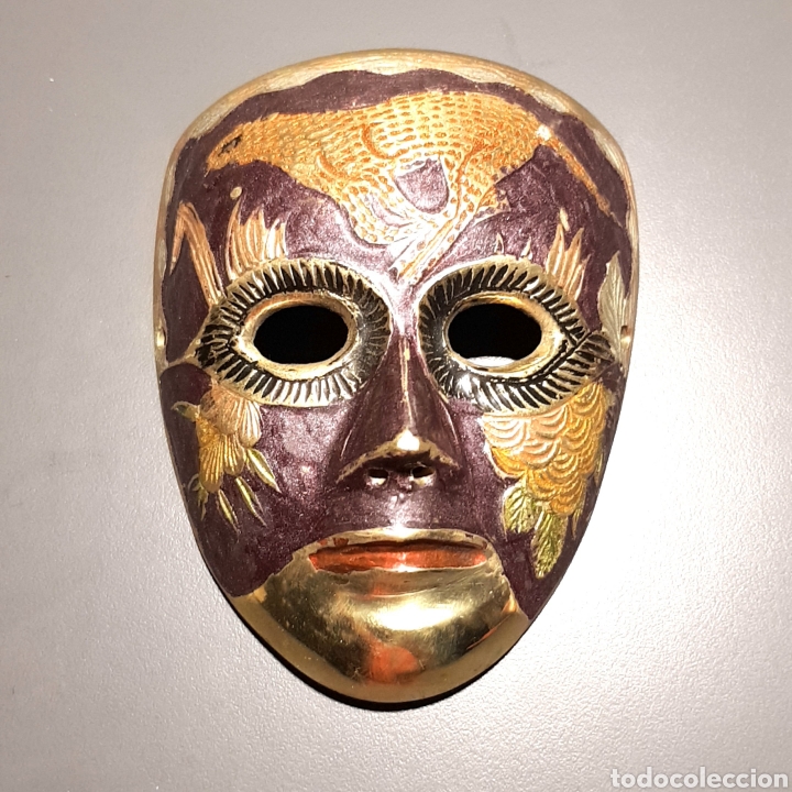 Vintage: ANTIGUA MASCARA DECORATIVA HECHA EN INDIA - LATON BRONCE