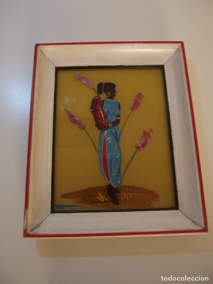Vintage: PRECIOSO CUADRO PINTADO SOBRE CRISTAL DE AFROAMERICANA FIRMADO MORANT A&Ntilde;OS 60 SUPER POP
