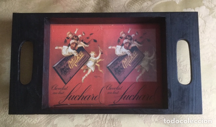 Vintage: BANDEJA DE MADERA Y CRISTAL CHOCOLATE SUCHARD - Foto 1