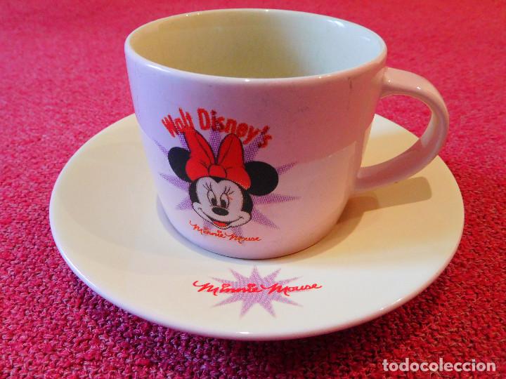 Vintage: TAZA Y PLATO INFANTIL DESAYUNO CER&Aacute;MICA MINNIE MOUSE DISNEY - VINTAGE A&Ntilde;OS 90