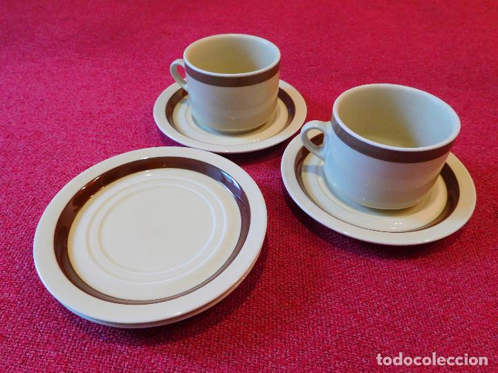 Vintage: 2 TAZAS Y 3 PLATOS DESAYUNO CER&Aacute;MICA VINTAGE 1980 &iexcl;BUEN ESTADO!