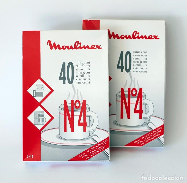 Vintage: 2 cajas de 40 filtros de papel para caf&eacute;, marca Moulinex N&ordm; 4, Made in France. Nuevas, a estrenar.