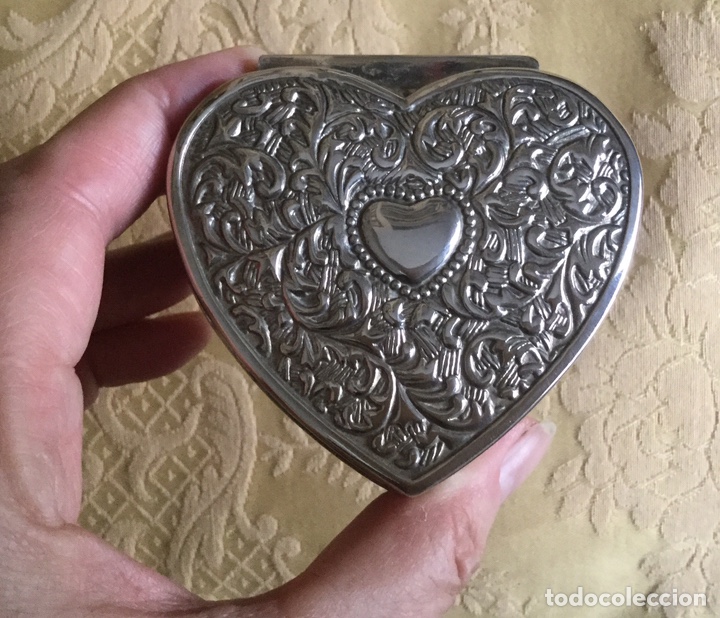 Vintage: CAJA VINTAGE DE ALPACA PLATEADA CON FORMA DE CORAZ&Oacute;N - Foto 5