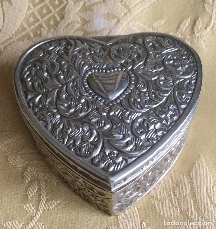 Vintage: CAJA VINTAGE DE ALPACA PLATEADA CON FORMA DE CORAZ&Oacute;N - Foto 6