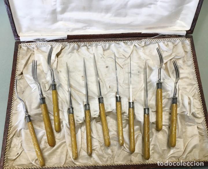 Vintage: FANTASTICO LOTE DE 5 TENEDORES Y 6 CUCHILLOS, DE POSTRE DE LA MARCA APOLLONOX, IDEAL COLECCIONISTAS.