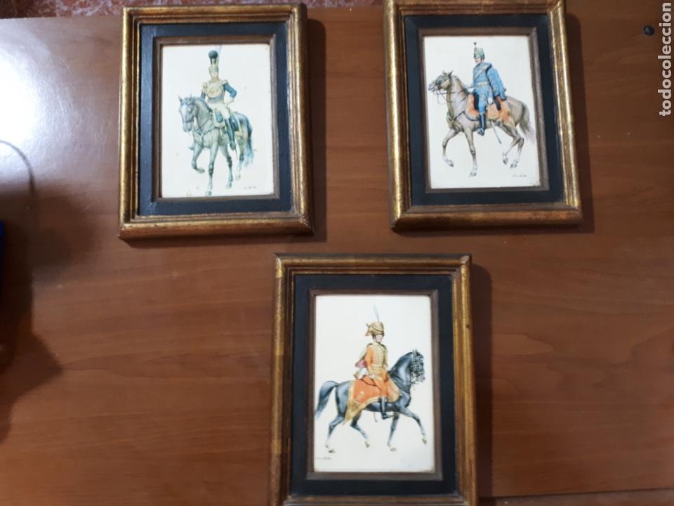 Vintage: Lote 3 cuadros caballeria a&ntilde;os 70
