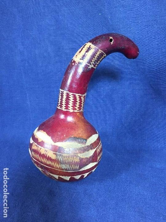 Vintage: calabaza decoracion geometrica incisa mitad s xx para colgar 24x12cms