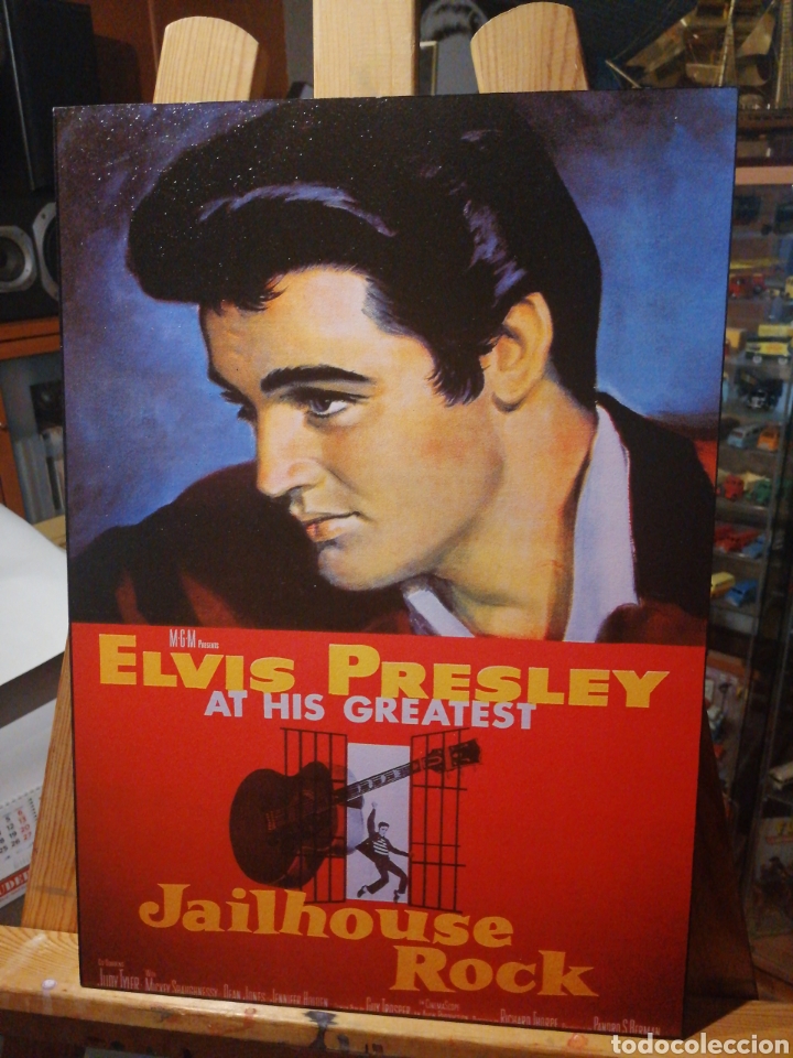 Vintage: ELVIS PRESLEY - Rock de la carcel - Cuadro Cartel en bastidor de madera: 40x28 cm.