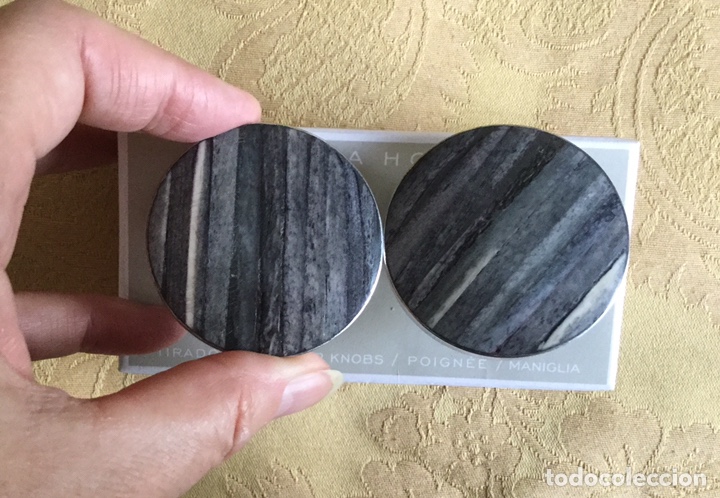 Vintage: POMOS , TIRADORES METAL PLATEADO Y MADERA GRIS