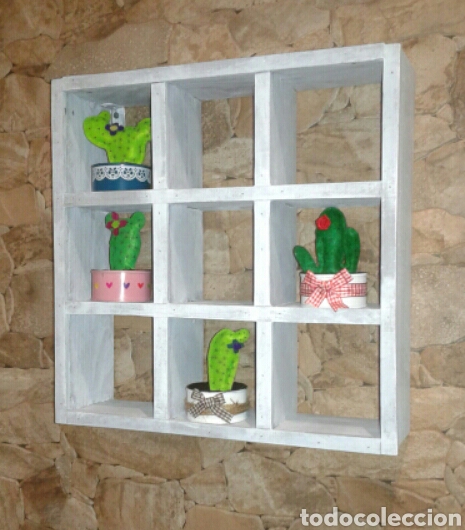 Vintage: Casillero de madera 9 huecos, 50x50 cm,, mue365