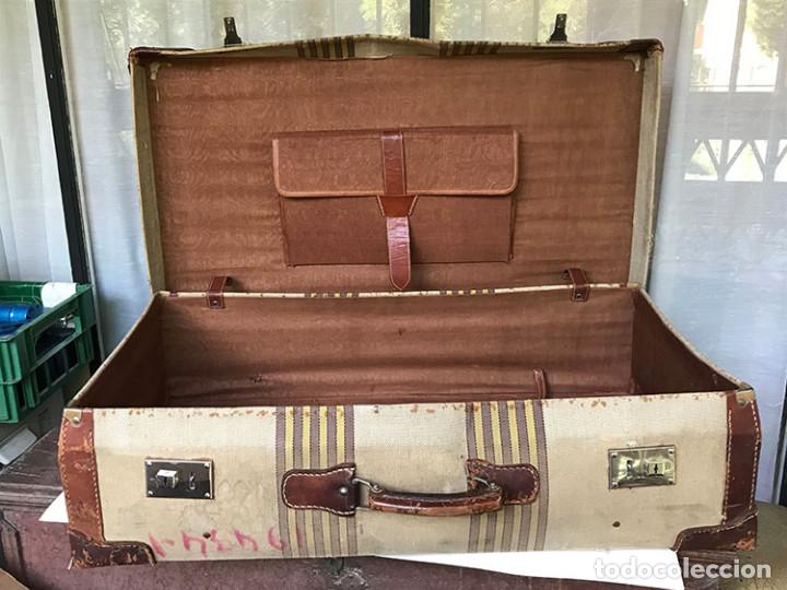 Vintage: MALETA DE TELA Y CUERO A&Ntilde;OS 50