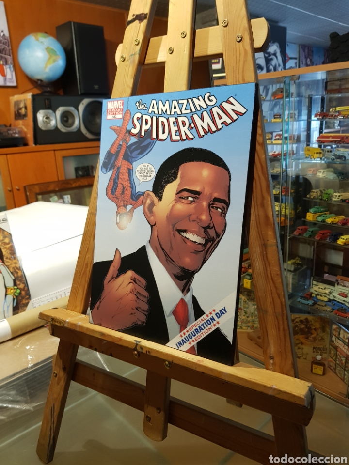 Vintage: Cuadro Comic MARVEL de Spiderman con Obama. 40x28 cm. RARO - Foto 6