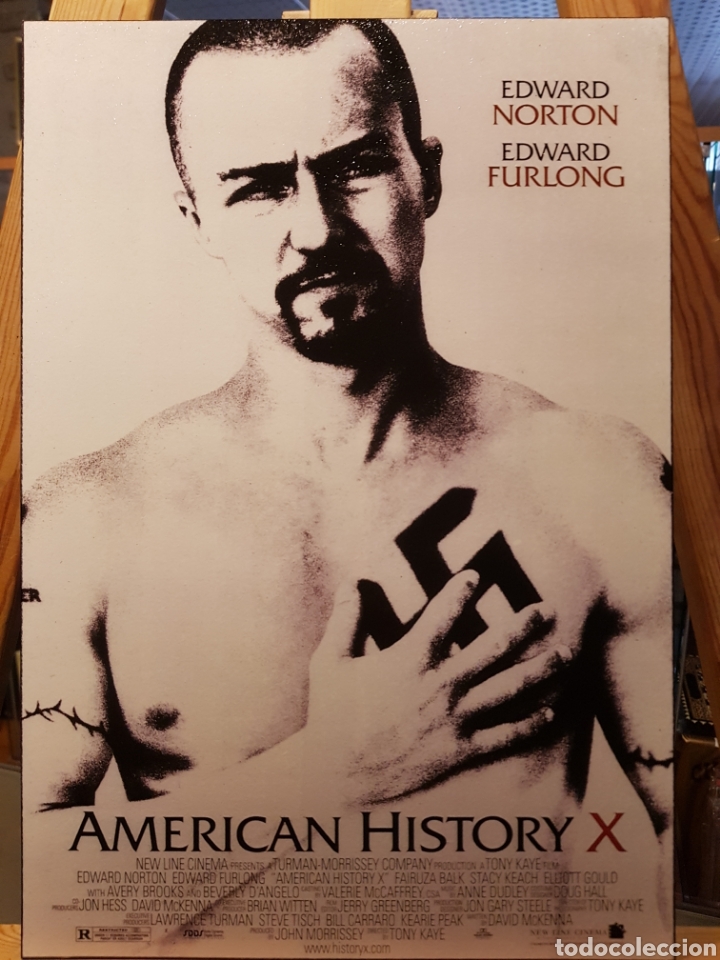 Vintage: Cuadro Cartel Cine de American History X Edward Norton. Madera 40x28 cm