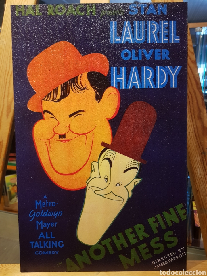 Vintage: Cuadro Madera Vintage Stan Laurel Oliver Hardy. Cartel El Gordo y el Flaco. raro