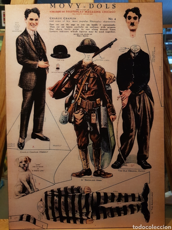 Vintage: Cuadro en madera de recortable antiguo Charlie Chaplin - Foto 1