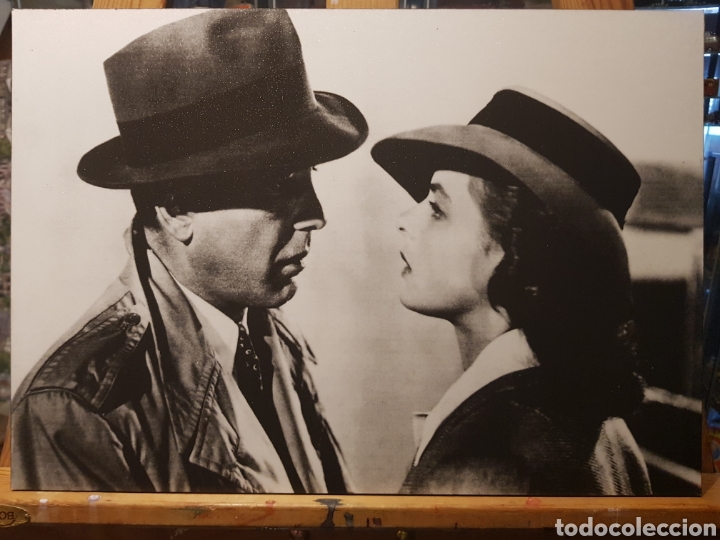 Vintage: Humphrey Bogart e Ingrid Bergman. Beso de Cine. Despedida en Casablanca. Cuadro en madera