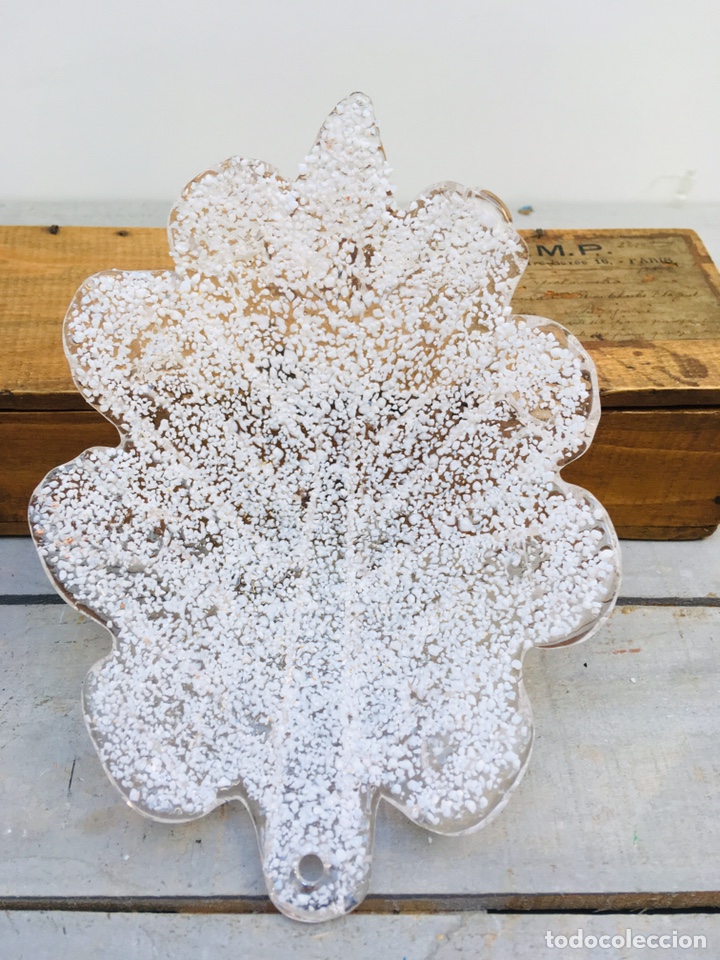 Vintage: CENTRO DE MESA DE VIDRIO CON FORMA DE HOJA CON DECORACI&Oacute;N DE CRISTALES BLANCOS TIPO CENICERO VINTAGE