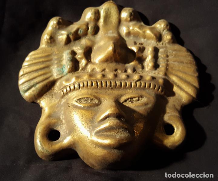 Vintage: CARA MAYA O AZTECA EN BRONCE FUNDIDO - Foto 1