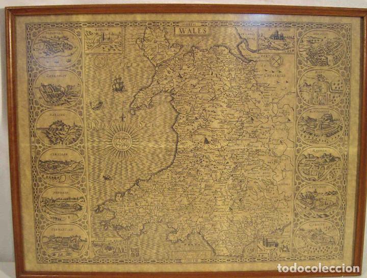 Vintage: CUADRO REPRODUCCION MAPA GALES - Foto 1