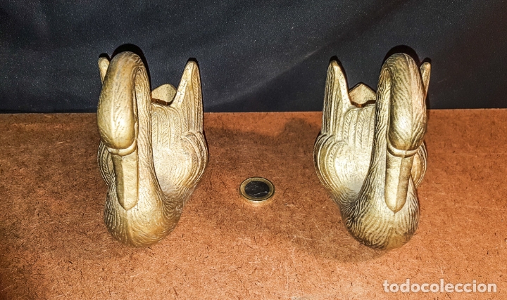 Vintage: PAREJA DE CISNES DE BRONCE - Foto 2