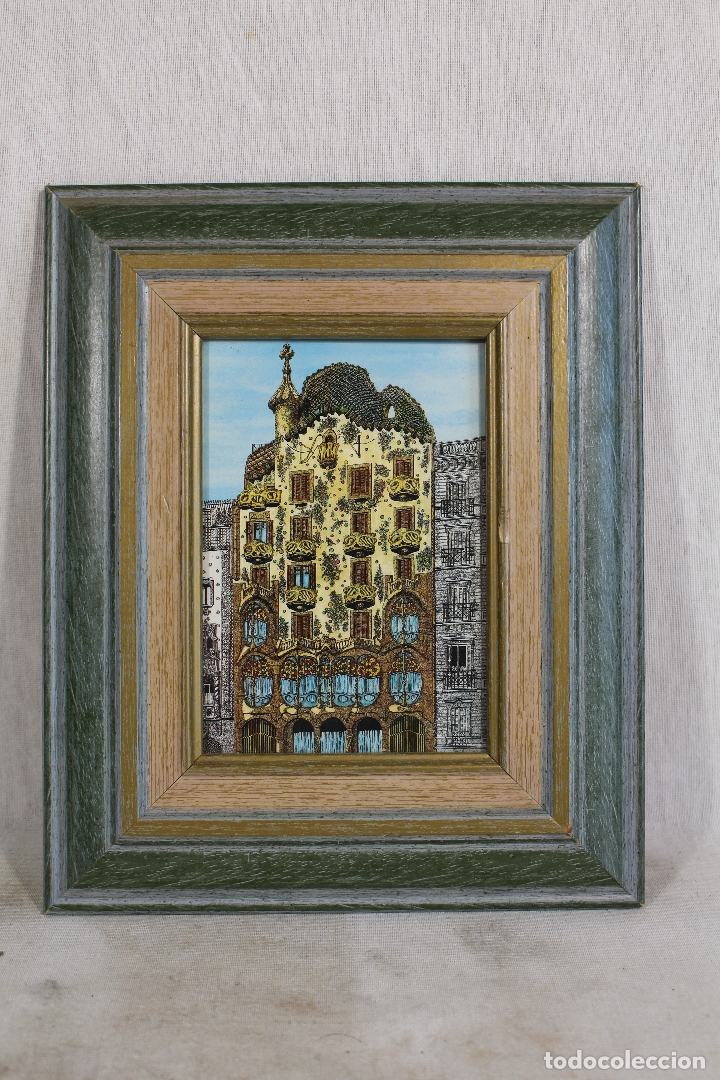 Vintage: cuadro lamina - fachada de la casa batll&oacute; de gaudi (casa de los huesos)