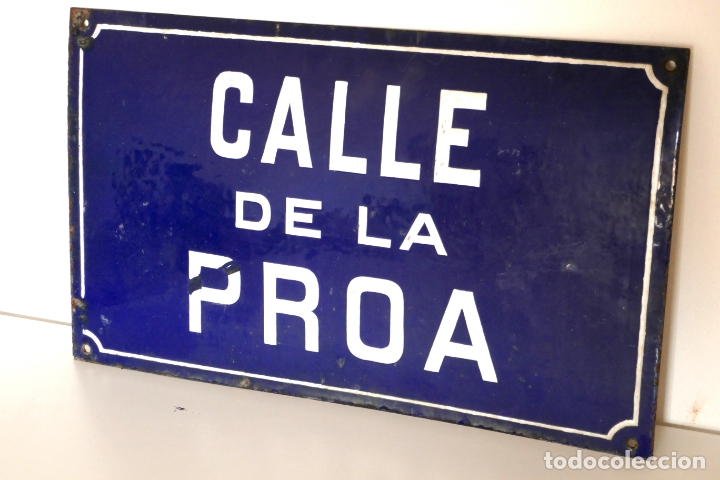 Vintage: Placa de calle vintage esmaltada Calle de la Proa primera mitad s.XX hierro esmaltado