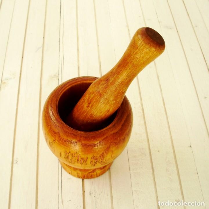 Vintage: Mortero Alm&iacute;rez de madera con mazo de madera - Foto 1