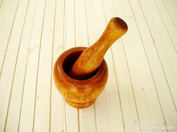 Vintage: Mortero Alm&iacute;rez de madera con mazo de madera - Foto 2