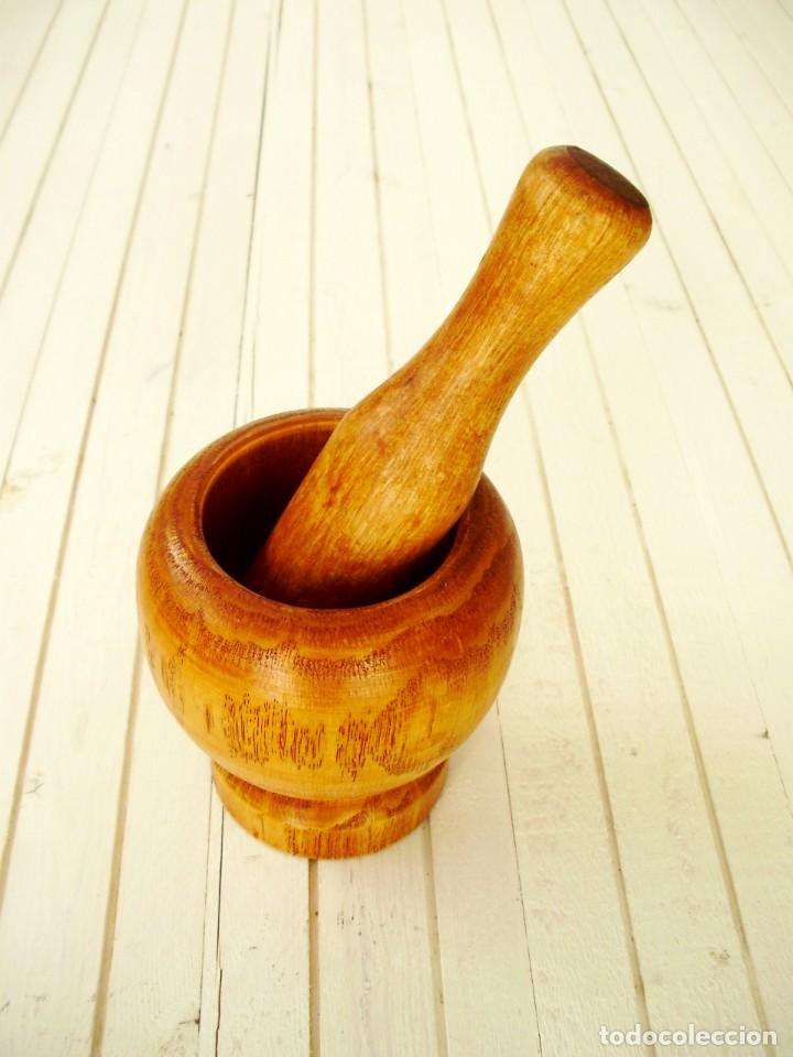 Vintage: Mortero Alm&iacute;rez de madera con mazo de madera - Foto 3