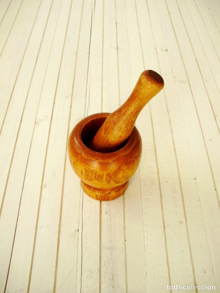 Vintage: Mortero Alm&iacute;rez de madera con mazo de madera - Foto 4