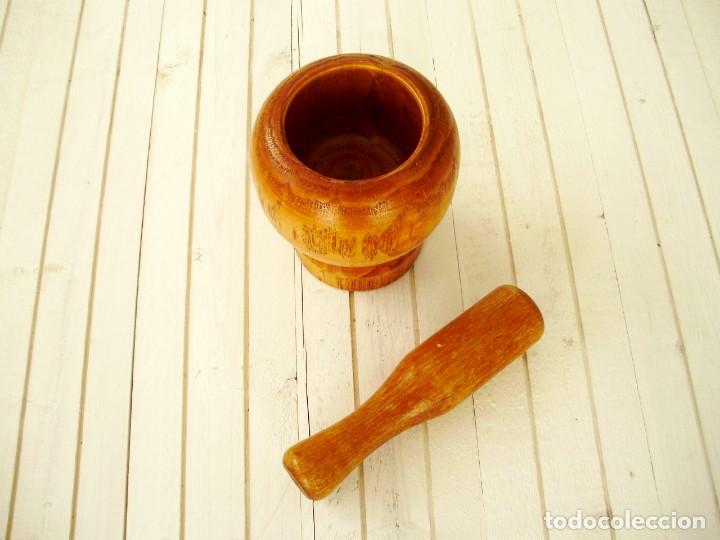 Vintage: Mortero Alm&iacute;rez de madera con mazo de madera - Foto 5