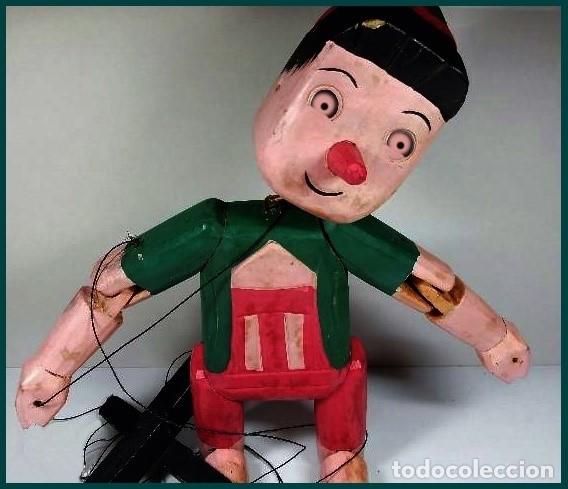 Vintage: Marioneta vintage articulada de PINOCHO ....De madera tallada y pintada a mano....grande