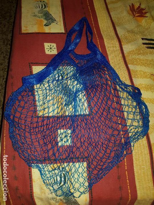Vintage: CESTA PARA LA COMPRA DE RED COLOR AZUL - Foto 1