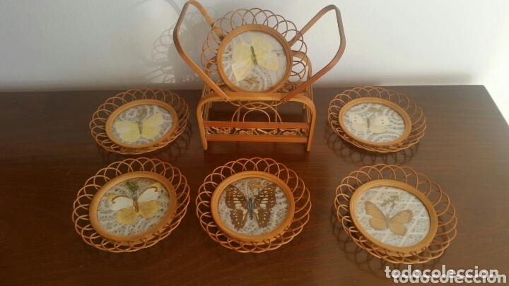 Vintage: Posavasos con soporte mariposas - Foto 1