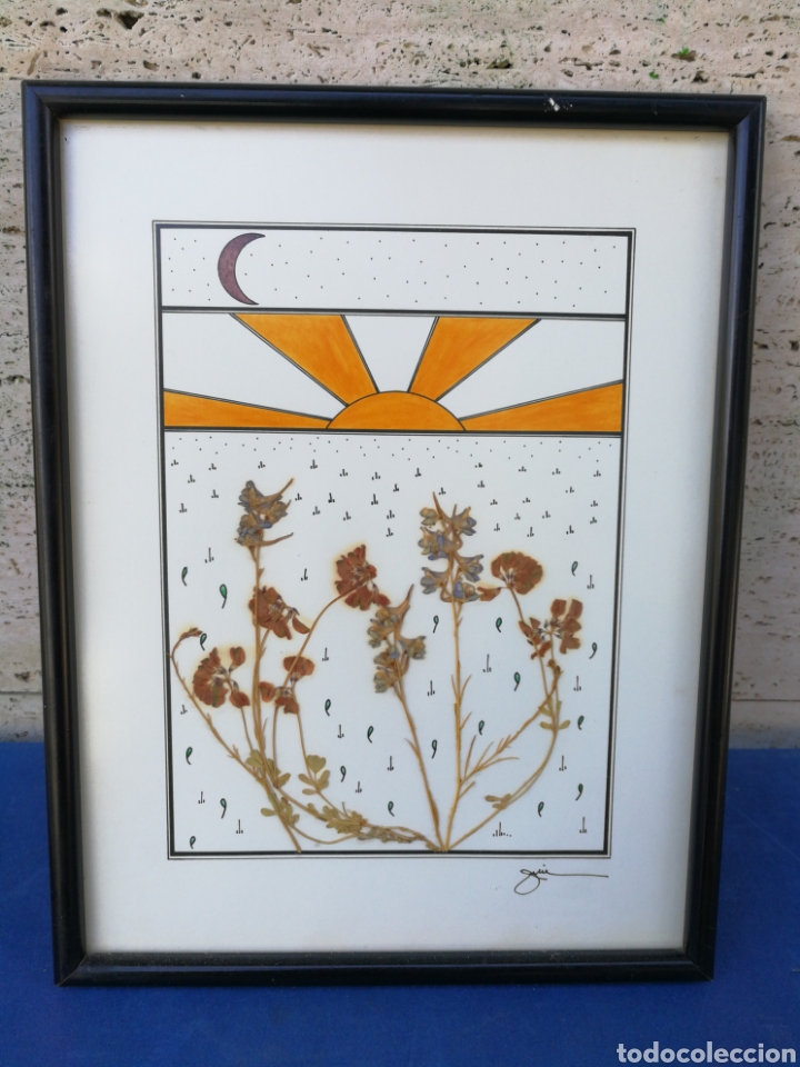 Vintage: L&Aacute;MINA ENMARCADA ARTE FLORAL- FLORES SECAS, DECO VINTAGE, A&Ntilde;OS 80'S. 34X27CM.