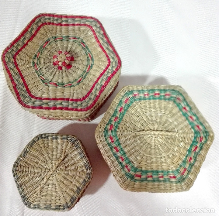 Vintage: SET DE 3 CAJAS MIMBRE TRENZADO - Foto 2
