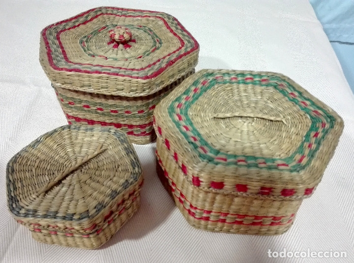 Vintage: SET DE 3 CAJAS MIMBRE TRENZADO - Foto 1